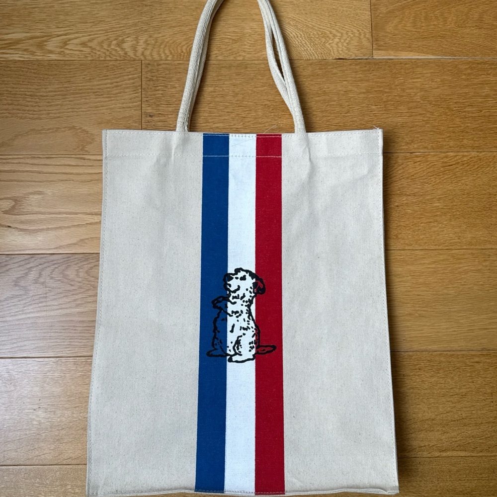 Japanese Canvas Dog Tote Bag with Red, Blue, and Cream Stripes